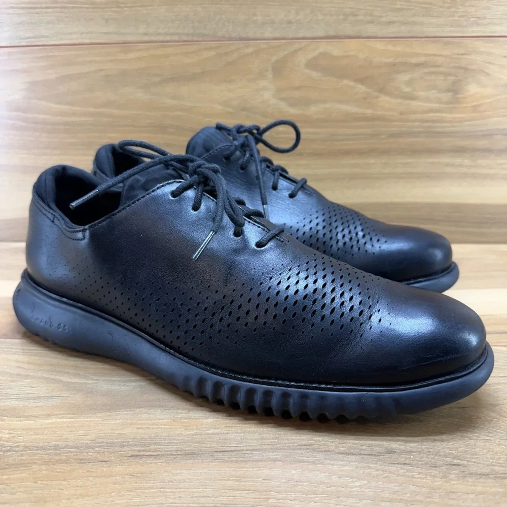 Cole Haan Zero Grand Perforated Laser Cut Oxford 12 W Black Leather Business